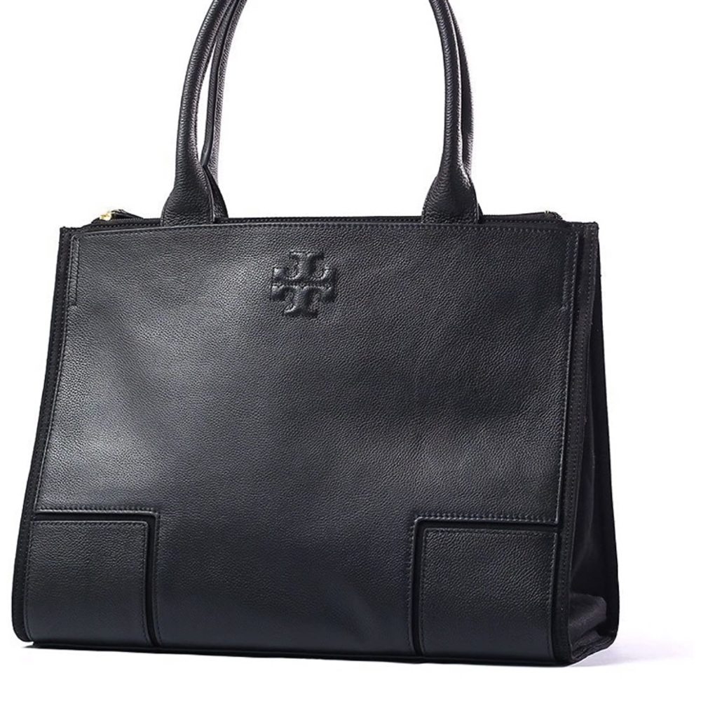 Tory Burch black Ella canvas leather tote bag